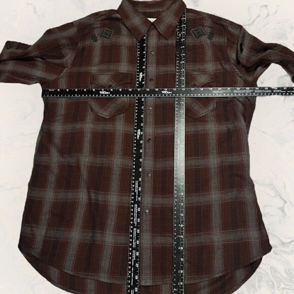 Ryan Michael Western Aztec Embroidered Long Sleeve Brown Snap Button Men’s XL - Picture 2 of 9